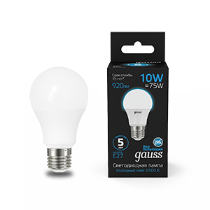 Gauss Лампа A60 10W 920lm 6500K E27 LED 1/10/50 102502310
