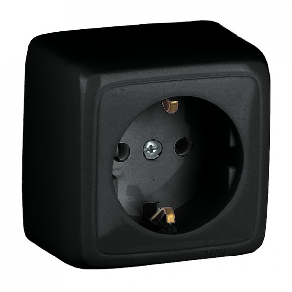 HEGEL Черный РА16-113-08 Розетка открытой установки, одноместная, с заземляющим контактом, с изолирующй пластиной