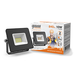 Gauss Прожектор Elementary 10W 840lm 3000К 200-240V IP65 черный LED 613527110