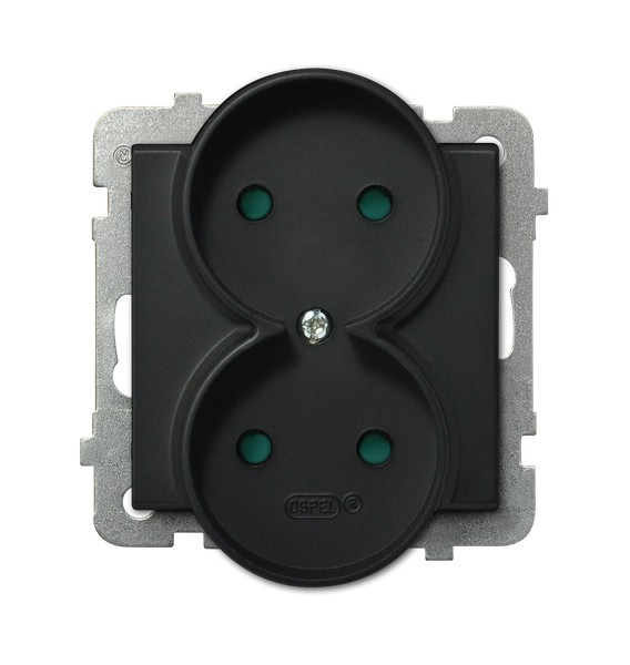 Ospel Sonata Черный металлик Розетка 2-я б/з со шторками (для монтажа в многопоставных рамках), без рамки GP-2RRP/m/33