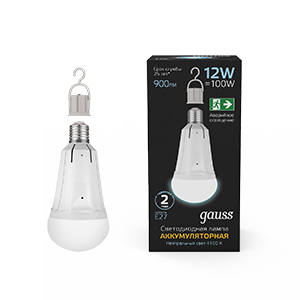 Gauss Лампа A80 12W 900lm 4100K Е27 авар. с Li-Ion аккумулятором LED 102002212