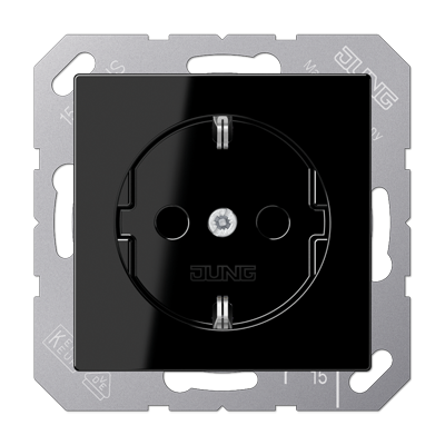 JUNG A 500 Черная Розетка с/з с защитными шторками, винт. зажим A1521KISW