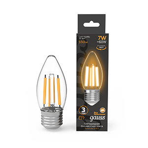 Gauss Лампа Filament Свеча 7W 550lm 2700К Е27 LED 1/10/50 103802107