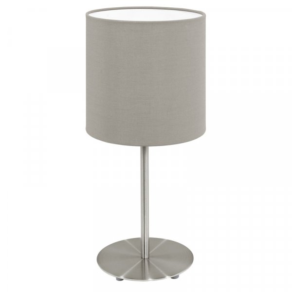Eglo Лампа настольная PASTERI, 1х60W(E27), Ø140, H275, никель матовый/текстиль, серо-коричневый 95726