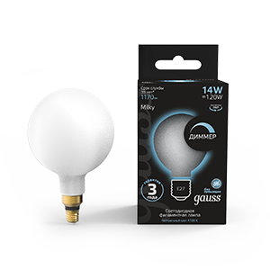 Gauss Лампа Filament G200 14W 1170lm 4100К Е27 milky диммируемая LED 153202214-D