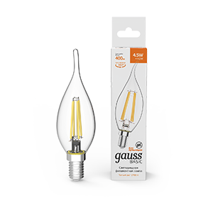 Gauss Лампа Basic Filament Свеча на ветру 4,5W 400lm 2700К Е14 LED 1041115