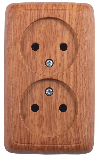 Hegel Альфа наруж Дуб РА16-144-05 Розетка двойная со шторками, с изол. пластиной