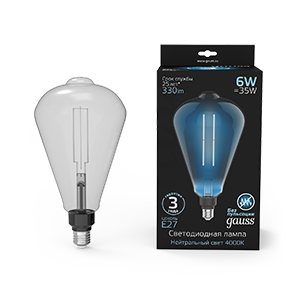 Gauss Лампа Filament ST164 6W 330lm 4000К Е27 gray straight LED 157802205