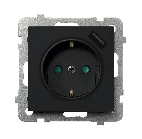 Ospel Sonata Черный металлик Розетка 1-я с/з Schuko + USB-зарядное устройство GP-1RSPUSB/m/33