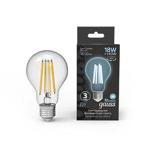 Gauss Лампа Filament А60 18W 1650lm 4100К Е27 LED 1/10/40 102902218