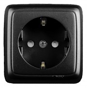 HEGEL Черный РА16-114-08 Розетка открытой установки, одноместная, с заземляющим контактом, со шторкой, с изолирующй пластиной