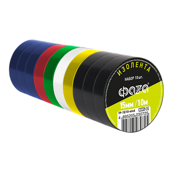 ФАZA Изолента 15/ MIX Комплект изол. 15мм * 10м, 10 роликов 6 цветов .5030725