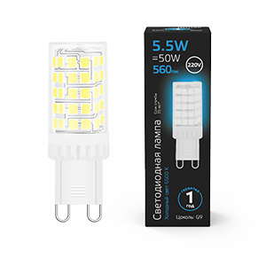 Gauss Лампа G9 AC185-265V 5,5W 560lm 6500K керамика LED 107009306