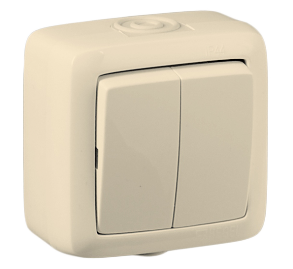 Hegel Альфа IP44 наруж Слоновая кость ВА10-251-01 Выключатель 2-клавишный брызгозащищенный