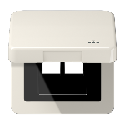 JUNG Накладка и крышка для двойных UAE розеток с символом "сеть" термопласт слоновая кость CD590KLLAN
