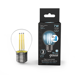 Gauss Лампа Filament Шар 7W 580lm 4100К Е27 шаг. диммирование LED 105802207-S