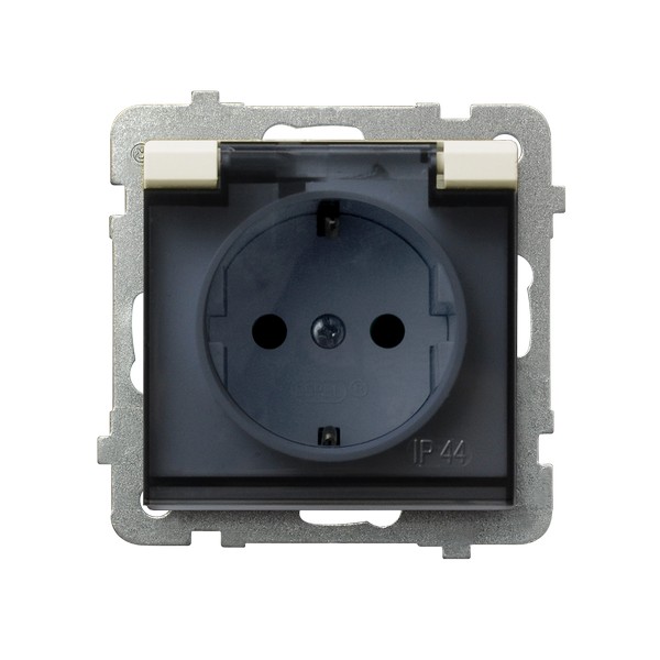 Ospel Sonata Бежевый Розетка 1-ая с/з IP44 с крышкой  Schuko, без рамки GPH-1RS/m/27/d