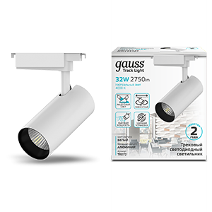 Gauss Светильник трековый цилиндр 32W 2750lm 4000K 180-240V IP20 75*220мм белый угол 24º LED TR072