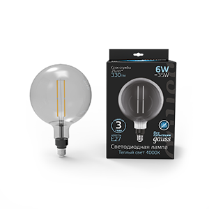 Gauss Лампа Filament G200 6W 330lm 4000К Е27 gray straight LED 154802205