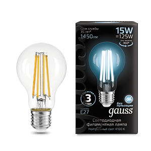 Gauss Лампа Filament А60 15W 1450lm 4100К Е27 LED 102902215