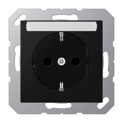 JUNG A Flow/A 550 Черный матовый Розетка 16A 250V с полем для надписи, SCHUKO A1520BFNASWM