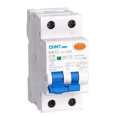 CHINT Диф. авт. выкл. NB1L 1P+N C16 30mA тип AC 10kA (36mm) (R) 203107