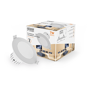 Gauss Светильник Downlight круг 7W 500lm 3000K 100-265V IP20 монтаж Ø65 90*56мм белый LED 946411107