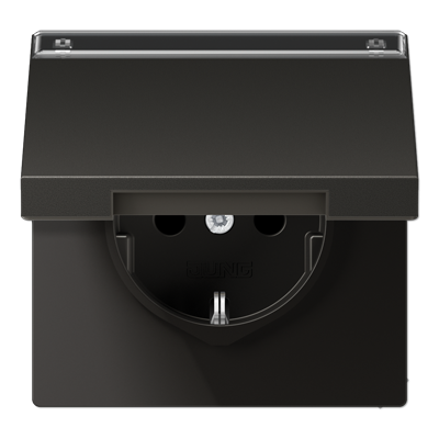 JUNG Штепсельная розетка SCHUKO 16A 250V~ с полем для надписи и откидной крышкой антрацит AL1520NAKLAN
