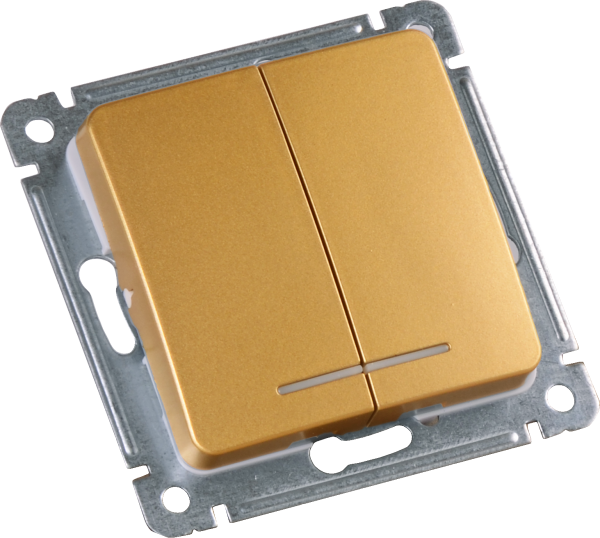 Hegel Мастер внутр Золото ВС10-452-07 Выключатель 2-клавишный, с индикацией, механизм