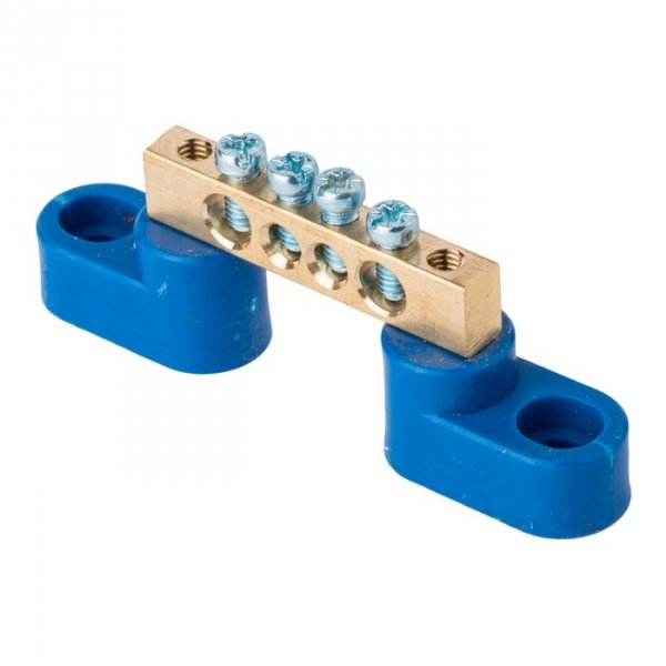 EKF PROxima Шина "0" N (6х9мм) 4 отверстия латунь 2 синих угловых изолятора