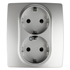ЭРА 12-2104-03 Розетка 2X2P+E Schuko со шторками, 16A-250В, IP20, 12, Алюминий
