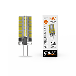 Gauss Лампа Elementary G4 AC180-240V 5W 400lm 3000K силикон LED 1/20/200 18015