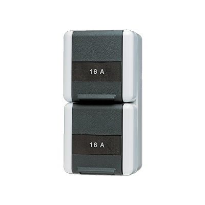 JUNG Двойная горизонтальная SCHUKO розетка IP44 16A 250V~, защита от детей 822KINAW