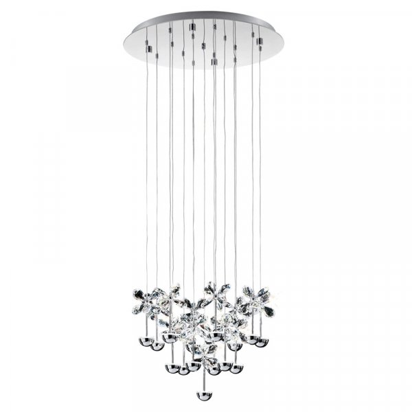 Eglo Подвес LED PIANOPOLI, 15х2,5W(LED), Ø500, H1100, нерж. cталь, хром/хрусталь, прозрачный 93662