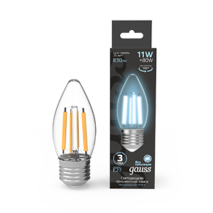 Gauss Лампа Filament Свеча 7W 580lm 4100К Е27 LED 1/10/50 103802207