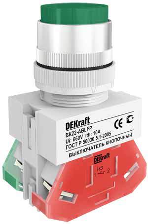 Купить Dekraft Выключатель кноп. ABLFP D22 ЗЕЛЕНЫЙ 220В ВK-22