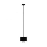 Eglo 39977 Подвесной потолочный светильник (люстра) SAPUARA, 1x40W, E27, H1500, Ø240, сталь, черный/текстиль, стекло, черный, прозрачный