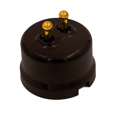 BIRONI Лизетта Пластик Коричневый Выключатель 2-кл (тумблерный), ручка Золото B1-232-22-G