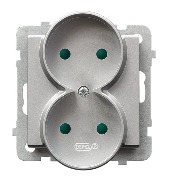 Ospel Sonata Серебро матовое Розетка 2-я б/з со шторками (для монтажа в многопоставных рамках), без рамки GP-2RRP/m/38