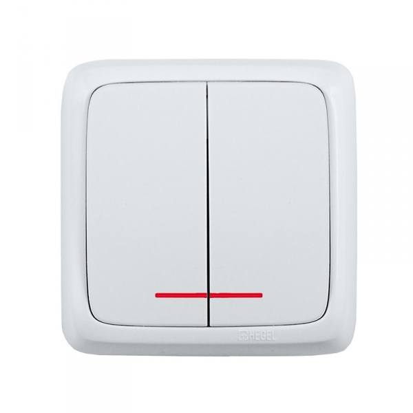 Hegel Альфа наруж Белый ВА16-154 Выключатель 2-клавишный с индикацией, с изол.пластиной