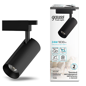 Gauss Светильник трековый цилиндр 24W 1830lm 4000K 180-220V IP20 65*206мм черный линза 36º LED TR086