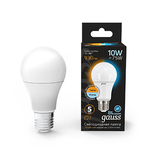 Gauss Лампа A60 10W 930lm 3000K/4100K E27 изм.цвет.темп. LED 102502110-T