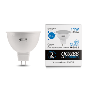 Gauss Лампа Elementary MR16 11W 850lm 6500K GU5.3 LED 13531