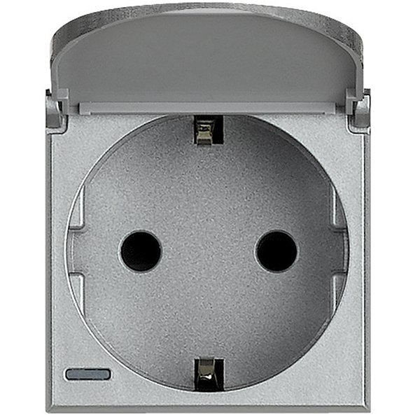 Купить BT Axolute Алюминий Розетка с/з с защит.шторками c крышкой,безвинт зажим,возможность индикации,2 мод HC4141PW