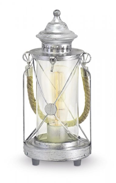 Eglo 49284 Настольная лампа BRADFORD, 1x60W (E27), Ø140, H 330, сталь, серебряный состаренный/стекло