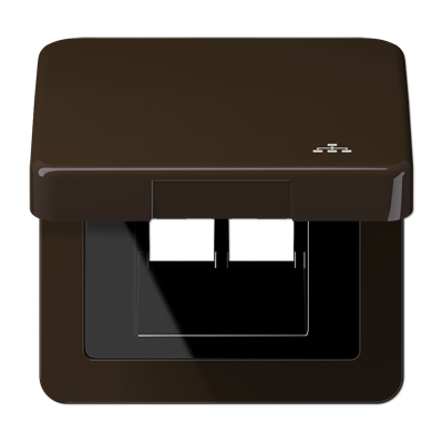 JUNG Накладка и крышка для двойных UAE розеток с символом "сеть" термопласт коричневый CD590KLLANBR