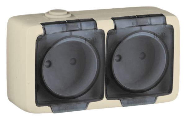 Hegel Альфа IP44 наруж Слоновая кость РА16-242-01 Розетка двойная со шторками, брызгозащищенная