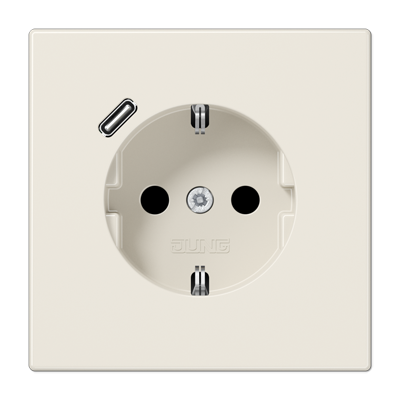 JUNG Розетка SCHUKO® с USB-зарядным устройством, тип С термопласт слоновая кость LS1520-18C