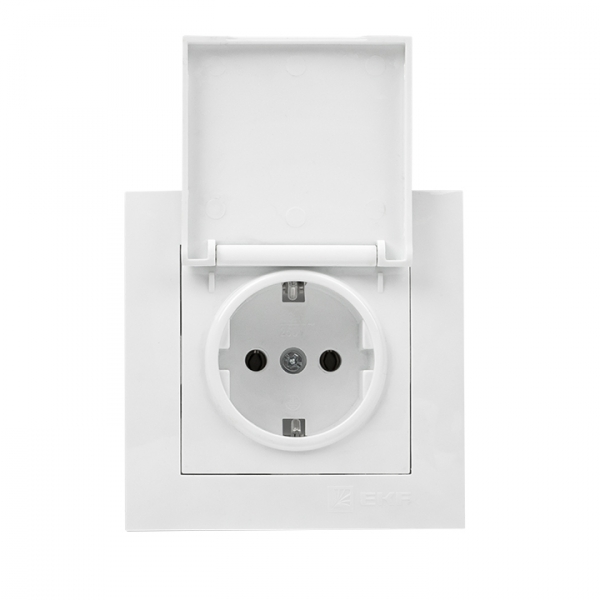 EKF PROxima Валенсия розетка 1-местная с/з 16А белая с крышкой и защ. штор. IP44