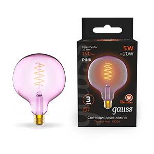 Gauss Лампа Filament G125 5W 190lm 1800К Е27 pink flexible LED 1011802105
